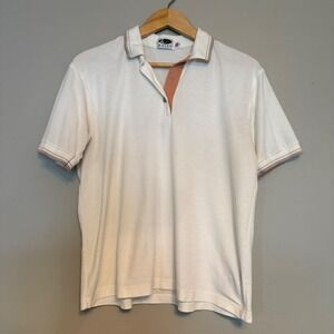 Haley Vintage White Pima Cotton Polo Shirt Made in USA Mens Medium‎ Short Sleeve